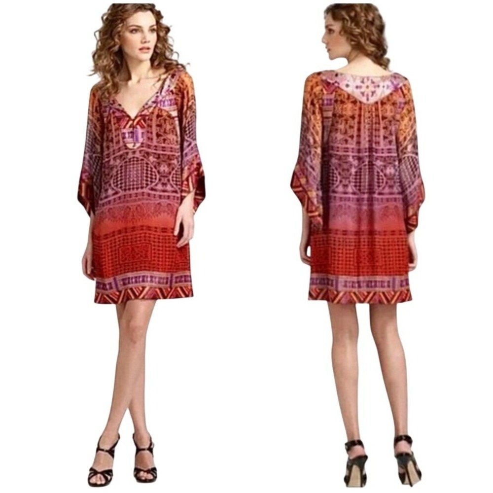 Diane von Furstenberg DVF Tabalah Silk Tunic Dress Pink Orange Geometric